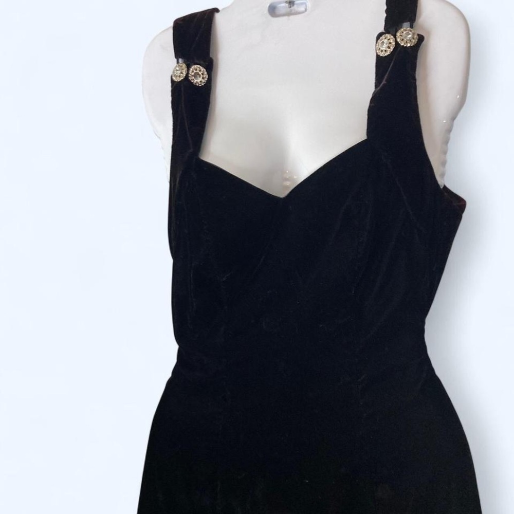 Black Burgundish long velvet dress w silver buttons & open back xs